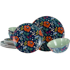 CreaTable, 20828 Folklore Blue, 12 dalių indų rinkinys 4 asmenims, akmens masės indų servizas, galima plauti indaplovėje ir mikrobangų krosnelėje, kokybiška produkcija