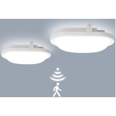LEZOE 2 x 18 W LED drėgnų patalpų apšvietimas su judesio jutikliu, 2200 lm, 120 lm/W IP54 jutiklis, lubų apšvietimas, judesio jutiklis, vonios kambario apšvietimas, 4000 K lubų apšvietimas koridoriui, sandėliui, rūsiui, garažui, balkonui, ovalus