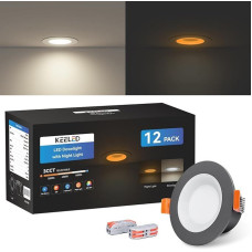 KEELED juodas įleidžiamas LED prožektorius 6 W, su 1,5 W naktine šviesa, LED prožektoriai, 230 V, 3000 K/4000 K/6000 K, pasirinktinai, pjovimo anga 70-85 mm, IP44, lieto aliuminio korpusas, 12 vnt.