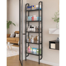 Narrow Shelf Behind Door, Bathroom Shelf with 5 Levels, Metal Bookcase, Storage for Kitchen, Ideal for Storage in Tight Spaces, Black