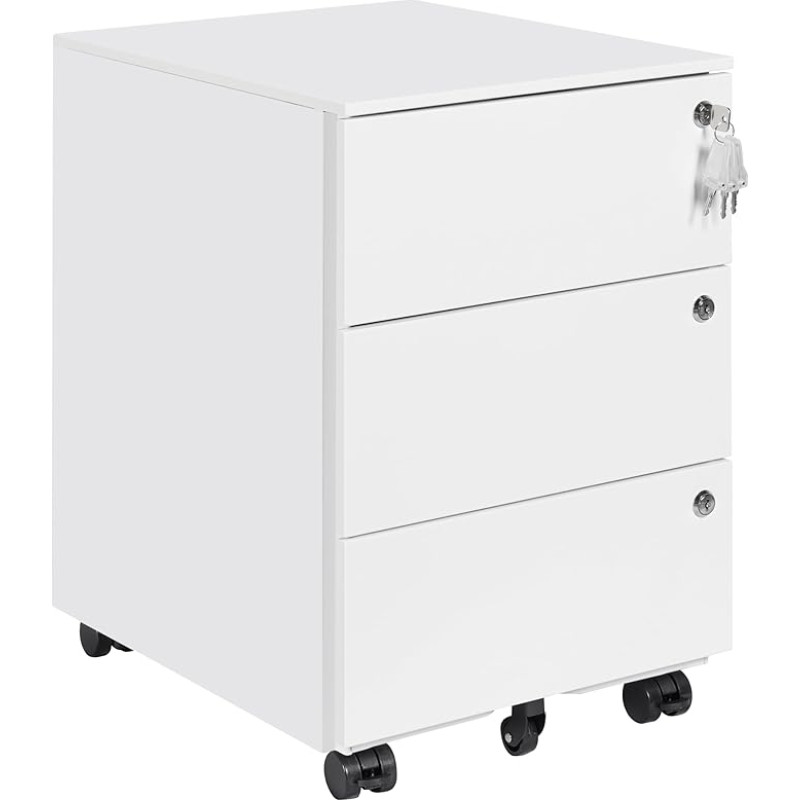 Rolling Container with Drawers, Mobile Filing Cabinet Under Desk, Lockable Office Cabinet, Printer Table, 3 Drawers, 4 Keys, Pre-Assembled, Office, Home Office, White