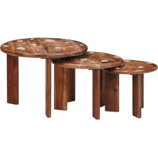 3er Nesting Couchtische Mehrfarbig Massives Altholz 54/44/34 cm Hohe Modernes Design Robuste kleine Beistelltische für Wohnzimmer Schlafzimmer Büro ganzjährig nutzbar