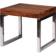 FineBuy Šoninis staliukas iš medžio masyvo Sheesham Svetainės staliukas Metalinis rėmas Kavos staliukas Kaimo namų stilius Tamsiai ruda 45 cm Natūralus produktas Svetainės baldai Unikalūs modernūs medžio masyvo baldai Real