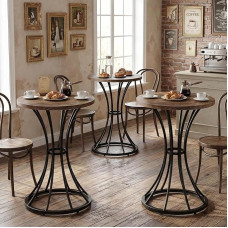 Tribesigns Runder Bartisch Stehtisch, 95 cm hoch, Holz-Bistro-Kneipentisch,Bistrotisch,Esstisch für 2 mit Metallsockel Tischplatte 60 x 60 cm, für Küche, Kaffee, Cocktail, braun (nur Tisch) (3)