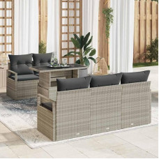 Modulares Gartensofa-Set Schwarz Poly-Rattan als 6teiliges Outdoor-Sofa-Set für Gartenmöbel mit Tisch und Speicher