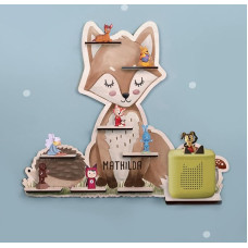 hellomini Tonie lentynėlė mergaitei su pasirinktu vardu, skirta Toniebox 1 ir Toniebox 2 - personalizuota Toniebox lentynėlė vaikų kambariui - lentynėlė Tonie figūrėlėms - Toniebox saugykla (lapės spauda)