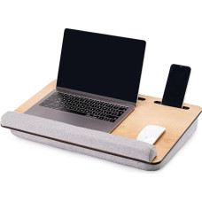 Vigo Wood Laptop Table - Laptop Mat Stand up to 17.3 Inches - Cushion Tray for Comfortable Work in Bed or on the Sofa - Sustainable Lap Tray for Home Office (Oak & Grey)