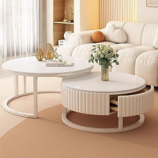 Modernes 2-in-1 Couchtisch-Set rund - Stilvolles Design, einfache Montage für Wohnzimmer, Schlafzimmer, Büro, platzsparend, vielseitige Möbel, schicke Wohnkultur