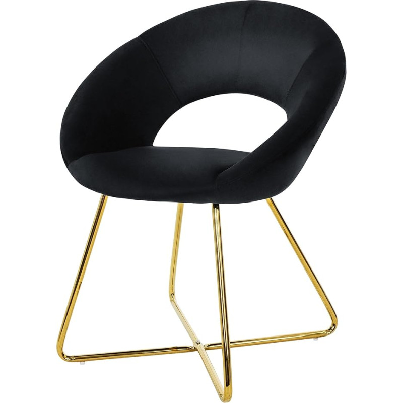 ML-Design Velvet valgomojo kėdė, juoda, svetainės kėdė su apvaliu atlošu, minkšta kėdė su auksinėmis metalinėmis kojomis, ergonomiški krėslai prie valgomojo stalo, virtuvės kėdė, dubenėlio kėdė, tualetinio staliuko kėdė