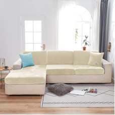 YOPOIY Velvet Stretch Couch Cushion Cover, Pliušinė pagalvėlė apsauginis apvalkalas kėdei, Loveseat, sofos baldų apsaugai, sėdynės pagalvėlė su elastiniu pagrindu, smėlio spalvos kėdė
