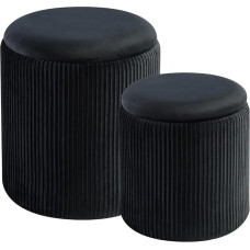 BLEXA Round Ottoman with Storage Set of 2 Padded Velvet Stool for Makeup Multifunctional Ottoman Coffee Table Padded Seat Footrest for Living Room Bedroom Black