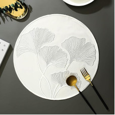 Tischsets Rund, 10er Set Ginkgo-Blätter-Muster Platzset Modern, Tischset für Küchen Zuhause Esszimmertisch, Silber, 38cm