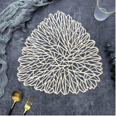 Tischset PVC, 8er Set Hohle unregelmäßige Blätter Platzset & Küstenfahrer, Tischset für Küchen, Gold, 38x39cm