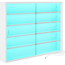 KIMENICH kolekcionieriaus vitrina, 5 pakopų stiklinė vitrina su LED apšvietimu, pakabinama sieninė vitrina, sieninė lentyna su stiklinėmis durelėmis, pakabinama vitrina figūrėlėms, vitrinos, balta