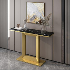 Konsolentisch für den Eingangsbereich, moderner Marmor-Konsolentisch mit Metallbeinen, schmaler Eingangstisch mit Ablagefächern, für Wohnzimmer, Flur, Foyer (Gold B, 100 cm/39,4 Zoll)