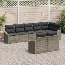 Gartensofa-Set 8-teilig Grau Poly-Rattan mit Kissen für Terrasse und Garten, inklusive Ecksofa und Armlehnen und Tasche