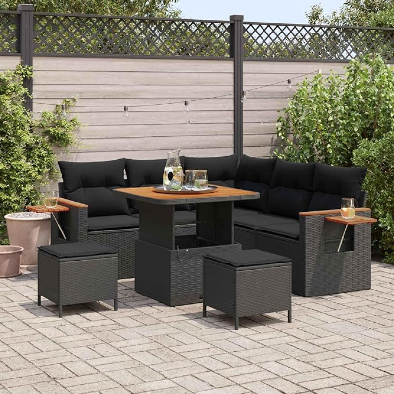Gartensofa-Set mit Kissen 8-teilig Schwarz Lauko sofos rinkinys 8-teilig Terrassenmöbel-Set 8 Stück Gartenmöbel-Set 8 Stück Schwarz