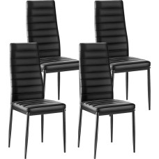 Valgomojo kėdės, 4 kėdžių rinkinys, virtuvės kėdės, ergonomiškos minkštos kėdės su aukštu atlošu, be porankių, skirtos virtuvei, valgomajam, metalinis rėmas, pagamintas iš plieno, juodos spalvos