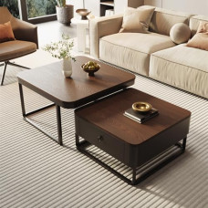 Couchtisch-Set mit Tischplatte aus gehärtetem Glas und Rattan-Aufbewahrungsmöglichkeit für Wohnzimmer und Schlafzimmer