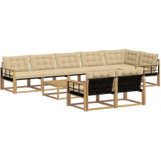 Lauko sofa-lovos 9-teilig, modulares Gartenmöbel Set aus massivem Akazienholz, Loungemöbel mit Sitzkissen für Terrasse, Loungegruppe für 8 Personen mit Tisch, 79 x 79 x 37 cm