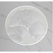 Tischset 4Er Set Abwaschbar, Rund mit Ginkgo Biloba-Muster Platzdeckchen für Küche,Zuhause,Restaurant,Speisetisch, 38x38cm, Silber