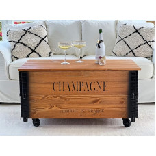 Uncle Joe´s Kavos staliukas XL Šampano skrynia Stalo skrynia Vintage Shabby Chic stiliaus Medžio masyvo rudos spalvos su laikymo vieta ir dangčiu Medinė dėžutė Šalutinis stalas Kaimo namų svetainės stalas Medinis stalas