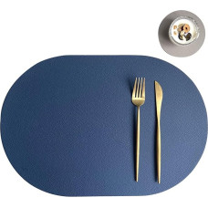 AMDXD Tischsets Weihnachten Modern mit Untersetzer Oval 6er Set, PU Leder Platzsets Abwaschbar Für Weihnachten Umkehrbar Zweifarbig Einfarbig, Tischuntersetzer Marineblau Grau, 30x43.5CM