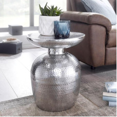 FineBuy Dizainas Delia šoninis staliukas 36,5 x 46 x 36,5 cm. Aliuminio dekoratyvinis rytietiškas apvalus staliukas. Dizainerio stalas metalinis modernus. Šoninis staliukas Siauras mažas kaltinis staliukas