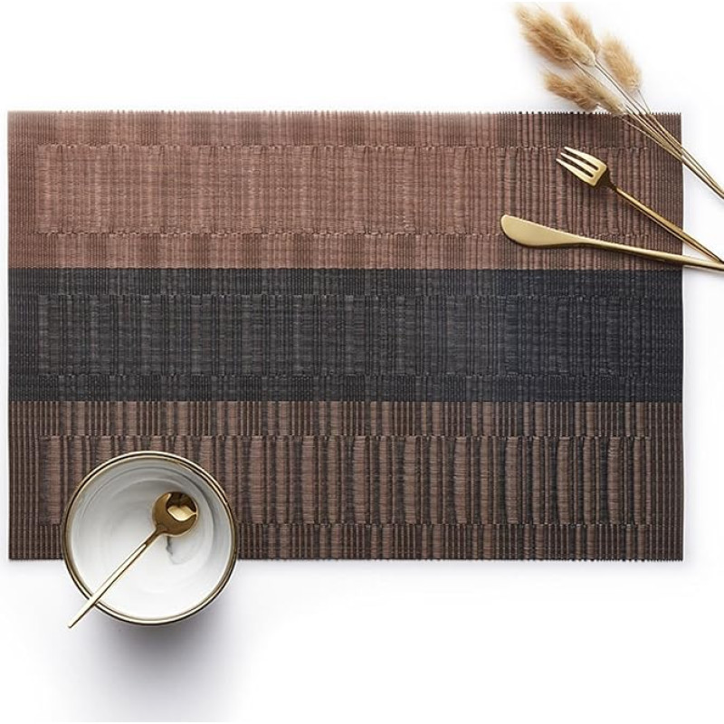 AMDXD 6er Set Tischsets Platzsets Boho Quadratisch, PVC Platzset Boho Vertikal Streifen Muster Anti-Rutsch, Tisch-Sets Kaffee für Zuhause Restaurant Speisetisch, 30x45CM