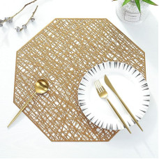 AMDXD 6er Set Weihnachten Tischsets Abwaschbar, PVC Platzset Vintage Achteck Anti-Rutsch, Tischmatte Weihnachten Bronze für Küche Hause Restaurant, 40x38CM