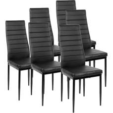Dining Room Chairs with Backrest Kitchen Chair Living Room Chairs Made of PU, 42 x 48 x 98 cm, Set of 6 Black Chairs