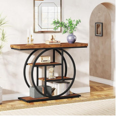 4-Stufiger Konsolentisch mit Kreisrahmen-Design, Rustikholz und Robuster Metallstruktur für Eingang(Dark Brown)