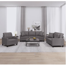 LAPOOH 3201350 3-Piece Sofa Set with Cushion Grey Faux Leather Sofa with Relaxation Function Couch Set Living Room Sofa Couch Sofa Set