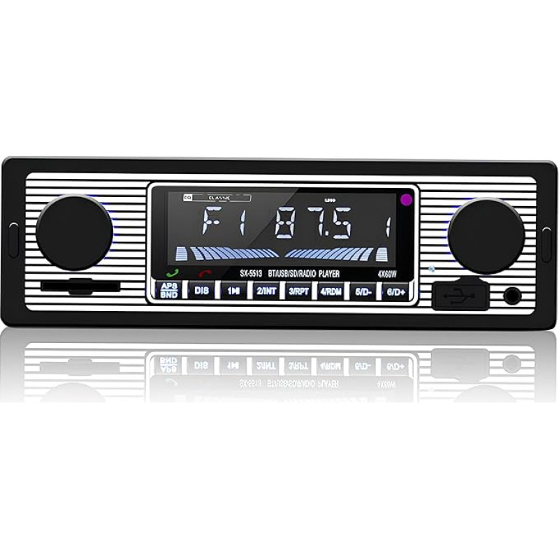 Classic Car Stereo Bluetooth Car Radio 2 Knob Single DIN 60WX4 FM Hands-Free Car Radio Classic Car MP3 AUX USB U-Disk Audio with Remote Control
