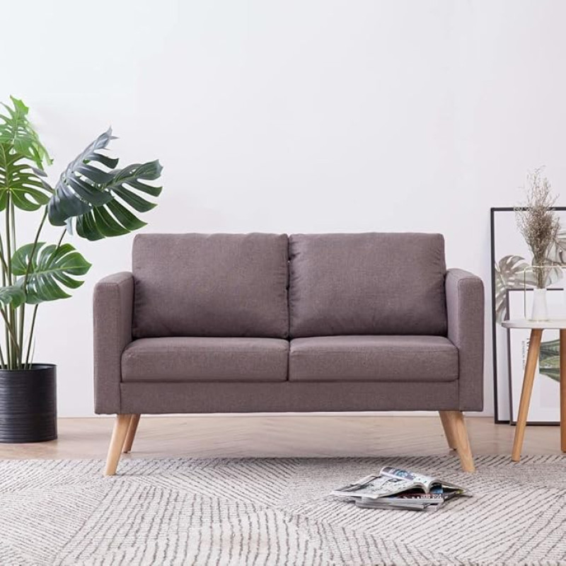 Gecheer 2-Sitzer-Sofa Lounge sofa | Kleines Stoffsofa Polstersofa | Modern Couch mit Holzrahmen + Stoffpolsterung | für Wohnzimmer Schlafzimmer | Taupe