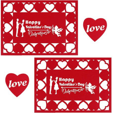 Valentinstag Filz Tischset und Untersetzer 4 Stück Dekorative Platzsets für Esstisch Waschbare Tischschutzmatten für Zuhause Hotel und Restaurant