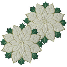STOBAZA 2 Stück Weihnachten Tischset 40cm Isoliermatte mit Winterlaub Dekor Wiederverwendbare Dekorative Tischmatte aus Silberweißem Leinen mit Schwamm Platzset für Esstisch und Zuhause