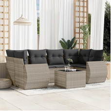 Homgoday Gartenmöbel-Set, 7-teilig, mit Kissen, hellgrau, Polyrattan, Möbeldekor, Set Schlafsofa, Wohnzimmer, Couch, modernes Sofaset für den Außenbereich für den Garten, Modell 3253459