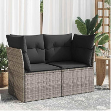 Homgoday Sodo sofa su pagalvėlėmis 2 sėdimos vietos Pilka Poly Rattan Lauko sodo lova Sofa Sofa Sodo sofa Gyvenamasis kambarys Terasa Lauko baldai arba