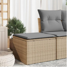Homgoday Sodo taburetė su smėlio spalvos pagalvėlėmis, 55 x 55 x 37 cm Polietileno rotango sofos Lauko sofa Sofa Sodo sofa Svetainės sofa Terasa Lauko baldai