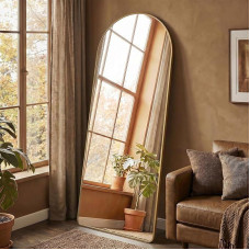 SONGMICS Full Length Mirror 160x50cm Curved Standing Mirror Aluminium Alloy Frame Tempered Glass Rounded Corner Bedroom Living Room Wardrobe Pale Gold LFM051AB01