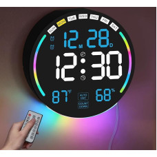Digital Wall Clock, 10.3 Inch Large Digital Clock with LED Display, Alarm, Countdown Timer, DST, Temperature, Humidity, Automatic Dimming Remote Control, Classroom, Living Room, Office, Gym