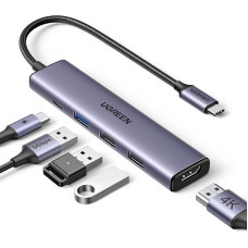 UGREEN Revodok 105 USB C šakotuvas PD100W, 4K HDMI, 3 x USB A duomenų prievadai USB C adapteris Daugiaportis adapteris, suderinamas su 