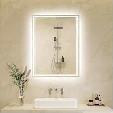 Vonios veidrodis su apšvietimu 40 x 60 cm LED vonios veidrodis su apsauga nuo rūko, jutiklinis jungiklis, 3 šviesos spalvos, reguliuojamas apšvietimas, vonios sieninis veidrodis be rėmo
