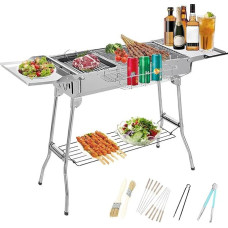 Nerūdijančio plieno BBQ anglių kepsninė Dūmtraukis Grilis Sulankstomas grilis Nešiojamasis kempingas Dvigubo sluoksnio sulankstomas grilis lauko kepimui Kempingas Žygiai Piknikas Nerūdijančio plieno