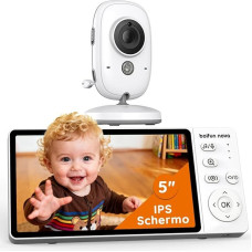 Kūdikių monitorius su vaizdo ir garso monitoriumi, 5 Zoll IPS, vaizdo kamera, 1080P, garso įrašas, temperatūros stebėjimas, 3X priartinimas, devynios kojos, sulaikymas ir stebėjimas, įrašymas ir rodymas