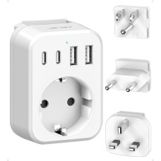 JSVER kelioninis adapteris visame pasaulyje, tarptautinis kelioninis kištukinio lizdo adapteris su 4 USB prievadais (2 USB C ir 2 A), C/G/B tipo kištukinis adapteris JAV/Meksikoje/Europoje/UK/HK