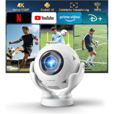 Magcubic Mini Beamer 4K mit Native 1080P Full HD & 400 ANSI Lumen, Android 14 Portable Projektor ideal für WM, WiFi 6 BT 5.4, 180° drehbar, HDMI USB, Heimkino Outdoor Indoor Camping HY320F