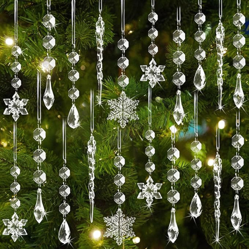 80 kalėdinių eglučių papuošalų Crystal Ornaments pakuotė - akriliniai kalėdiniai snaigių ornamentai Icicle Drops Crystal Hanging Ornaments for Christmas Tree Winter Wonderland Holiday Frozen Party