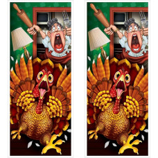 Beistle 90511 2-Piece Wild Turkey Happy Thanksgiving Door Covers for Indoor and Outdoor Use, Autumn Decoration, Christmas Decoration, Harvest Decoration for Autumn Parties, Plastic, Multicoloured
